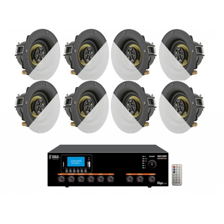 Impianto filodiffusione Amplificatore integrato e 8 mini diffusori 2 vie da incasso senza cornice