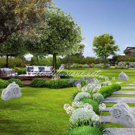 Impianto audio per la filodiffusione in giardino con 4 diffusori roccia e amplificatore con sorgenti