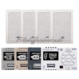 Sistema per diffusione sonora con amplificatore e due diffusori da incasso 2 vie
