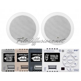 Sistema per diffusione sonora con amplificatore Giove FREE.BT e due diffusori ROUND13L da incasso 2 vie
