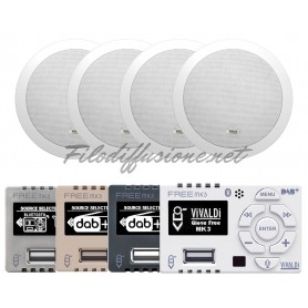 Sistema per diffusione sonora con amplificatore Giove FREE.BT e due diffusori ROUND13L da incasso 2 vie