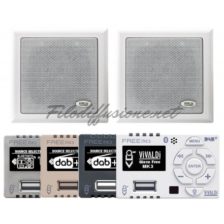 Sistema per filodiffusione su scatola 503/506 - Amplificatore con sorgenti BLUETOOTH e due diffusori da incasso