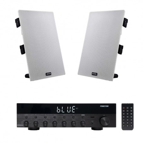Sistema in kit per filodiffusione composto da Amplificatore con BLUETOOTH e 4 mini diffusori bianchi da incasso