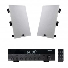 Sistema in kit per filodiffusione composto da Amplificatore con BLUETOOTH e 4 mini diffusori bianchi da incasso