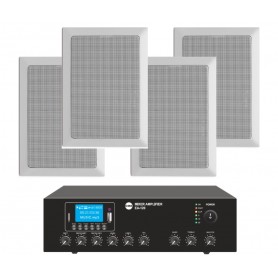 Impianto di filodiffusione - Amplificatore con Radio/USB Bluetooth e 4 diffusori rettangolari da incasso