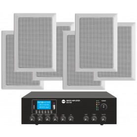 Impianto di filodiffusione - Amplificatore con Radio/USB Bluetooth e 6 diffusori rettangolari 2 vie da incasso