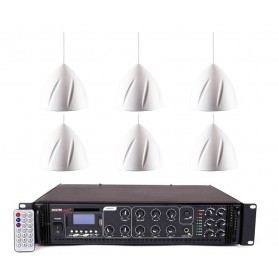 Impianto diffusione sonora con 5 diffusori a sospensione a Amplificatore MULTIZONA con sorgenti