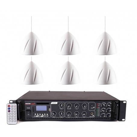 Impianto diffusione sonora con 5 diffusori a sospensione a Amplificatore MULTIZONA con sorgenti