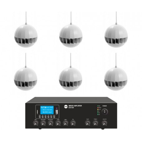 Impianto diffusione sonora con 5 diffusori a sospensione a Amplificatore MULTIZONA con sorgenti
