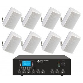 Sistema per filodiffusione composto da Amplificatore 5 zone con sorgenti e 10 diffusori bianchi da parete