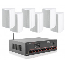 Sistema di filodiffusione in kit - Amplificatore con RADIO/USB + 6 Diffusori Neri da Muro