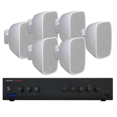 Sistema di filodiffusione in kit - Amplificatore con RADIO/USB + 8 Diffusori Neri da Muro