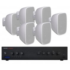 Sistema di filodiffusione in kit - Amplificatore con RADIO/USB + 8 Diffusori Neri da Muro