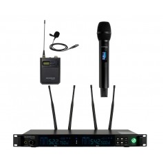 Sistema Wireless 1 radiomicrofoni palmari 1 Lavalier e ricevitore
