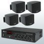 Sistema in kit per diffusione sonora Amplificatore PA con ingrasso AUX e Microfonico + 4 mini diffusori da muro bianchi