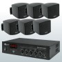 Sistema in kit per diffusione sonora Amplificatore PA con ingrasso AUX e Microfonico + 4 mini diffusori da muro bianchi