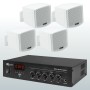 Sistema in kit per diffusione sonora Amplificatore PA con ingrasso AUX e Microfonico + 4 mini diffusori da muro bianchi