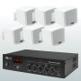 Sistema in kit per diffusione sonora Amplificatore PA con ingrasso AUX e Microfonico + 4 mini diffusori da muro bianchi