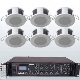 Impianto di Filodiffusione con 6 MINI DIFFUSORI da incasso e AMPLIFICATORE MULTIZONA con sorgenti integrate