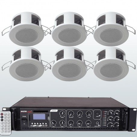 Impianto di Filodiffusione con 6 MINI DIFFUSORI da incasso e AMPLIFICATORE MULTIZONA con sorgenti integrate