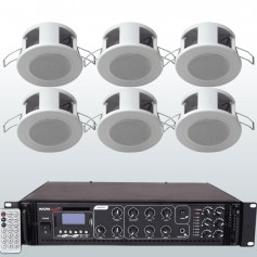 Impianto di Filodiffusione con 6/8/10/12/14/16 MINI DIFFUSORI da incasso e AMPLIFICATORE MULTIZONA con sorgenti integrate