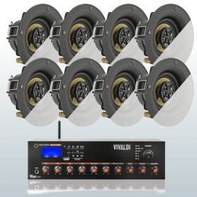 Impianto filodiffusione Amplificatore integrato e 8 mini diffusori 2 vie da incasso senza cornice