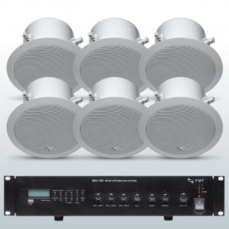 Sistema di filodiffusione amplificatore con sorgenti RADIO/USB e 6 Diffusori 2 vie HI_FI per cartongesso