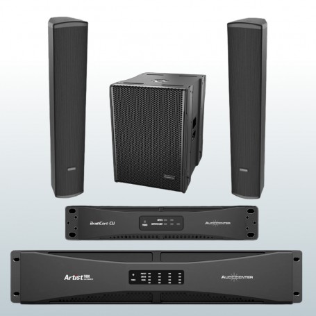 Sistema audio 2.1 voce e musica per sale conferenza