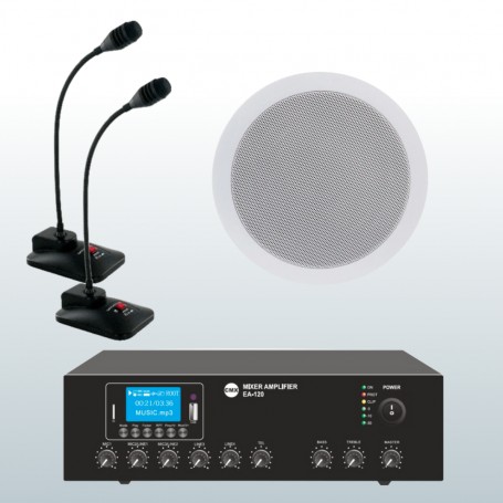 Impianto Filodiffusione completo - Amplificatore integrato, Diffusori da incasso e microfoni per annunci