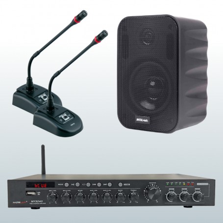 Impianto Filodiffusione completo - Amplificatore integrato, Diffusori da Parete e microfoni per annunci
