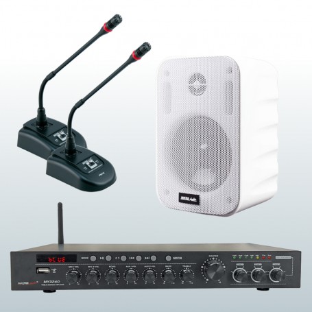 Impianto Filodiffusione completo - Amplificatore integrato, Diffusori da Parete e microfoni per annunci