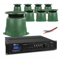 Sistema con 6/8 altoparlanti da giardino e amplificatore con mediacenter