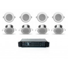 Impianto di Filodiffusione con 8 MINI DIFFUSORI da incasso e AMPLIFICATORE MULTIZONA con sorgenti integrate